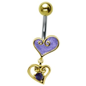 Gold-Plated Heart Drop Belly Bar - Purple