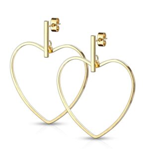 Gold Plated Heart Hoop Dangle Earrings