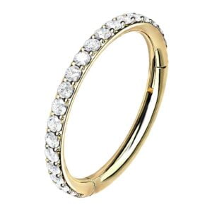 Gold Plated Surgical Steel Hinged Segment Ring with Crystals