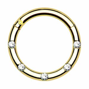 Gold Plated Hinged Segment Ring with 5 Flush Facing Petite Crystals