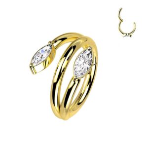 Gold Plated Hinged Segment Ring with Double Vine Marquise CZ Ends