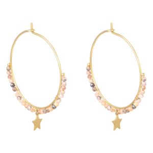 Falling Star Gold Plated Hoop Earrings with Pink Beads