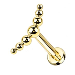 Gold Plated Implant Grade Titanium Labret with Curved 7 Ball Stud