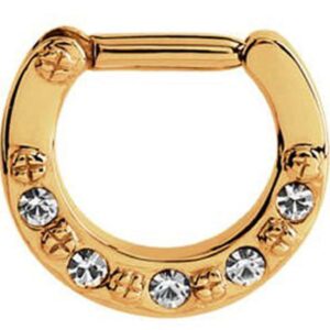 Gold Plated Jewelled Hinged Septum Clicker Ring - Crystal