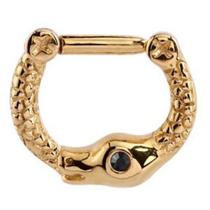 Gold Plated Jewelled Snake Septum Clicker Ring - Black
