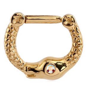 Gold Plated Jewelled Snake Septum Clicker Ring - Crystal AB