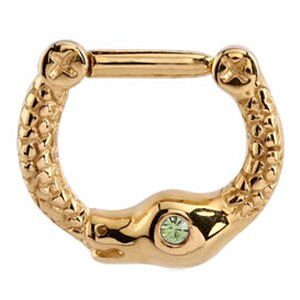 Gold Plated Jewelled Snake Septum Clicker Ring - Green