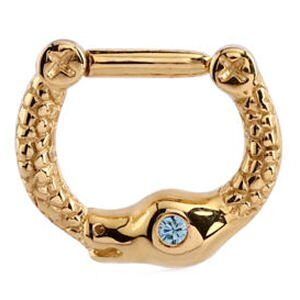 Gold Plated Jewelled Snake Septum Clicker Ring - Light Blue