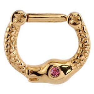Gold Plated Jewelled Snake Septum Clicker Ring - Pink <span class="custom_location">- 101A283</span>