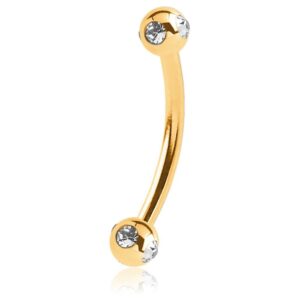 Gold Plated Micro Curved Satellite Jewelled Barbell - Crystal