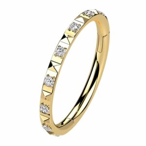 Gold Plated Pyramid Cut Jewelled Hinged Segment Ring