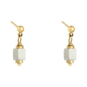 Natural Stone Pendant Gold Plated Earrings