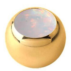 Gold Plated Synthetic Opal Jewelled Threaded Ball - White