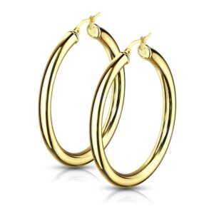 Gold Plated Thick Hollow Hoop Earrings