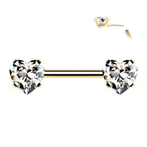 Gold Plated Threadless Push in Nipple Barbell - Clear