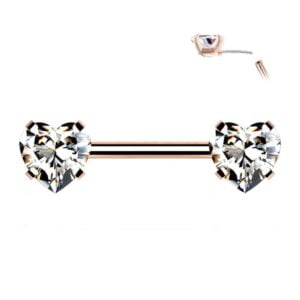 Rose Gold Threadless Push in Nipple Barbell - Clear