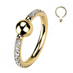 Gold Plated Titanium Captive Bead Ring with CZ Pave