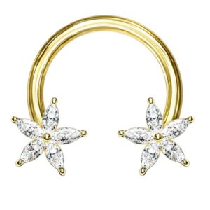 Gold PVD Coated CZ Flowered Circular Barbell