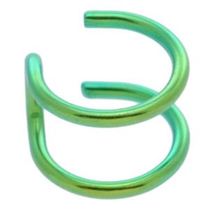 Green Titanium Clip On Ear Cuff - 2 Rings