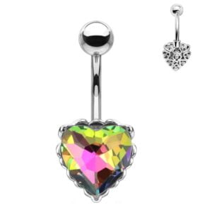 Heart Filigree Surgical Steel Belly Bar - Vitrail Medium