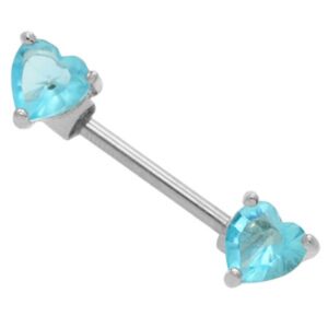 Heart Jewelled Nipple Bar - Blue