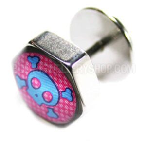 Hexagon Fake Flesh Plug - Pink Skull