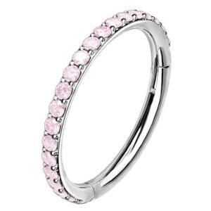 Surgical Steel Hinged Segment Ring with Pink Crystals