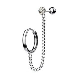 Hoop Earring and Chain Linked Cartilage Barbell with Crystal Stud