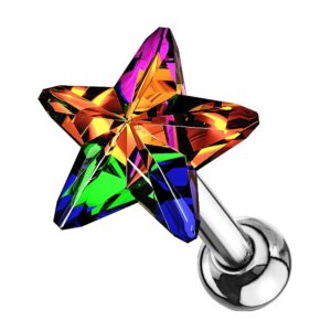 Crystal Star Cartilage Tragus Stud - Vitrail Medium