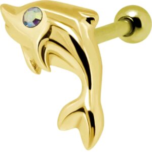 Gold Plated Crystal AB Jewelled Dolphin Tragus Bar Stud