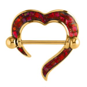 Gold Plated Mother Of Pearl Mosaic Nipple Shield - Red
