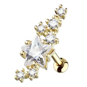 Gold PVD Coated Surgical Steel Cartilage Stud - Clear