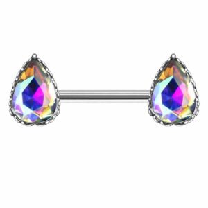 Rainbow Effect Crystal Jewelled Nipple Bar - Clear