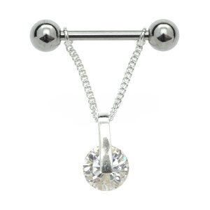 Surgical Steel and Silver Spinning Stone Nipple Rounder - Short Drop