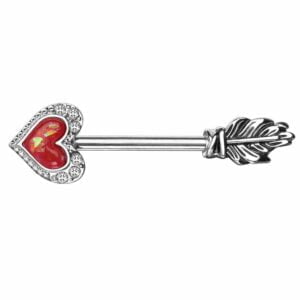 Surgical Steel Glitter Heart Opal Arrow Nipple Bar - Red