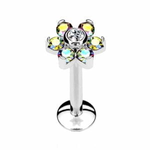 Surgical Steel Internally Threaded Flower Labret Stud - AB Clear <span class="custom_location">- 80B07UK</span>