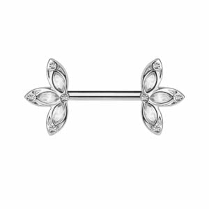Surgical Steel Jewelled Flower Nipple Barbell - Clear