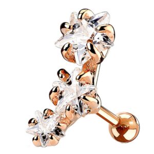 Rose Gold Surgical Steel Triple CZ Crystal Star Cartilage Stud