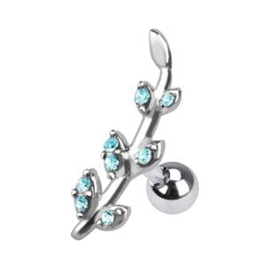 Jewelled Flower Vine Helix Stud - Aqua