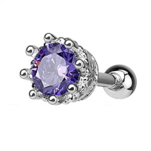 CZ Jewelled Crown Helix and Tragus Stud - Tanzanite