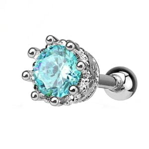 CZ Jewelled Crown Helix and Tragus Stud - Aqua