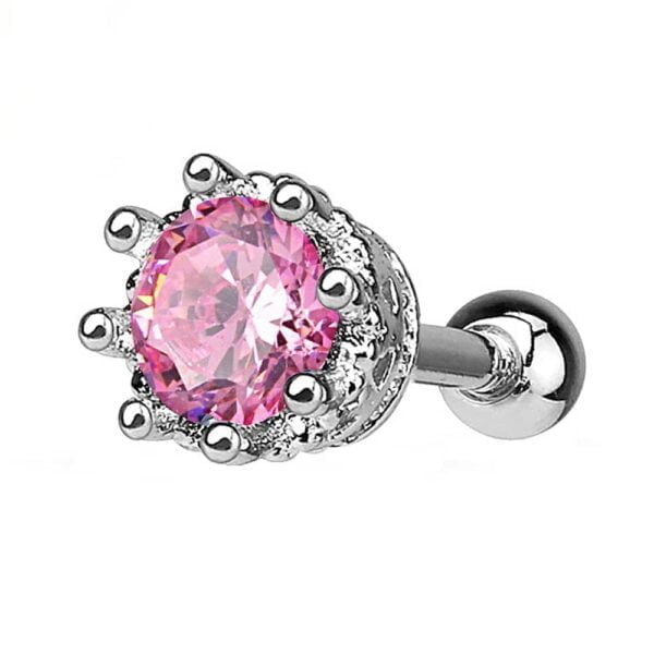 CZ Jewelled Crown Helix and Tragus Stud - Pink <span class="custom_location">- 3D03UK</span>