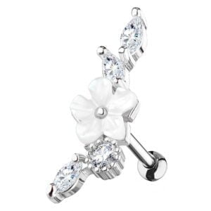 Mother of Pearl Flowered Surgical Steel Cartilage Stud - Clear