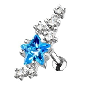 Surgical Steel Star Lined Cartilage Stud - Blue