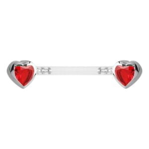 Bio Flex Push Fit Jewelled Heart Nipple Barbell - Red