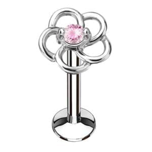 Surgical Steel Internally Threaded Flower Labret - Pink