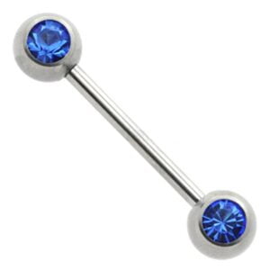Jewelled Surgical Steel Nipple Bar - Blue