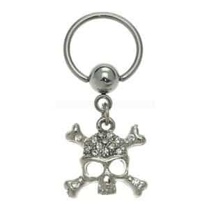 Crystal Skull Ball Closure Ring - Silver