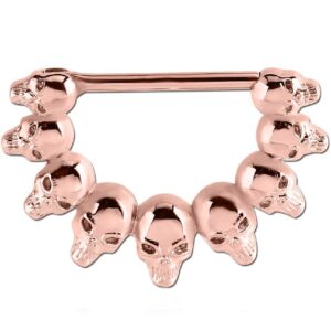 Rose Gold 9 Skull Nipple Clicker Ring