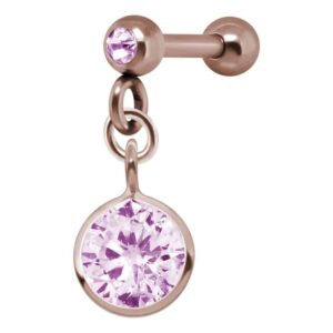 Rose Gold Round Pink Jewelled Tragus Bar Stud